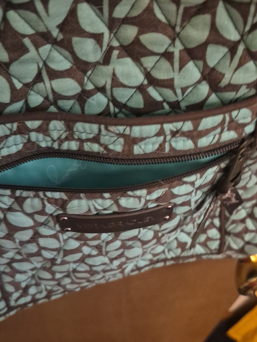 Vera Bradley Aqua Leaf Quilted Crossbody Bag - Picture 7 of 7